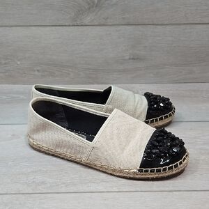 Sam Edelman Women's Linda Beige & Black Espadrilles Loafer Slip On Shoes 8